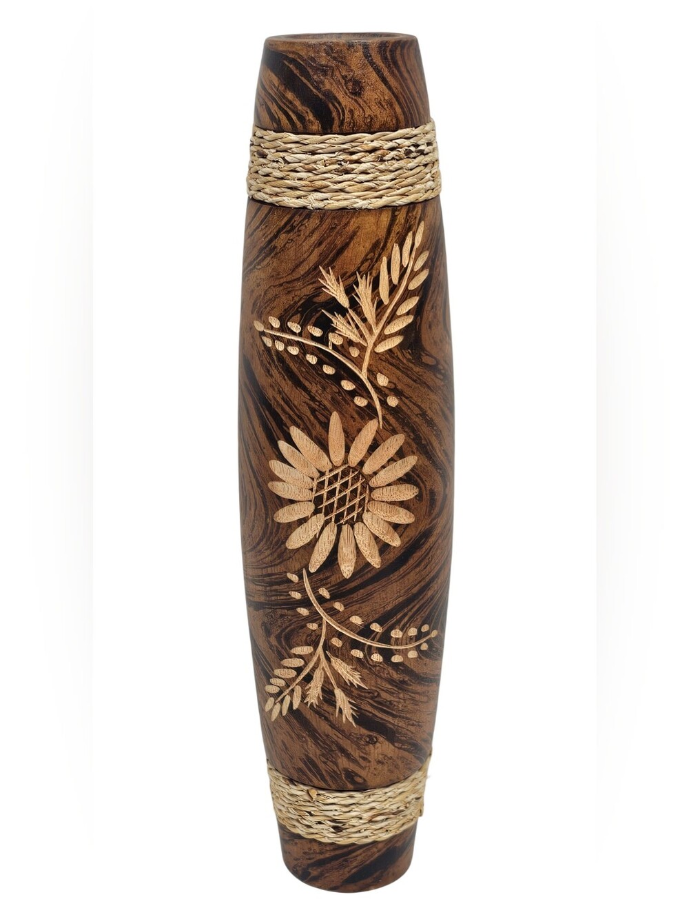 Vintage Carved Wooden Jamaica Bud Vase 12"H 3"W Jamaica Souvenir Floral Designs